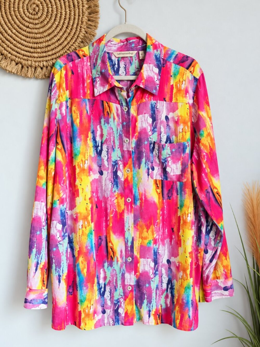 Soft Surroundings Festiva Vibrant Mixed Media Colorful Embroidered Shirt SZ 2X - Picture 10 of 10